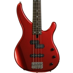 Yamaha TRBX174-RM 4-String; solid mahogany body, maple neck, rosewood fingerboard, one split single-coil and one straight single-coil pickup; Red Metallic